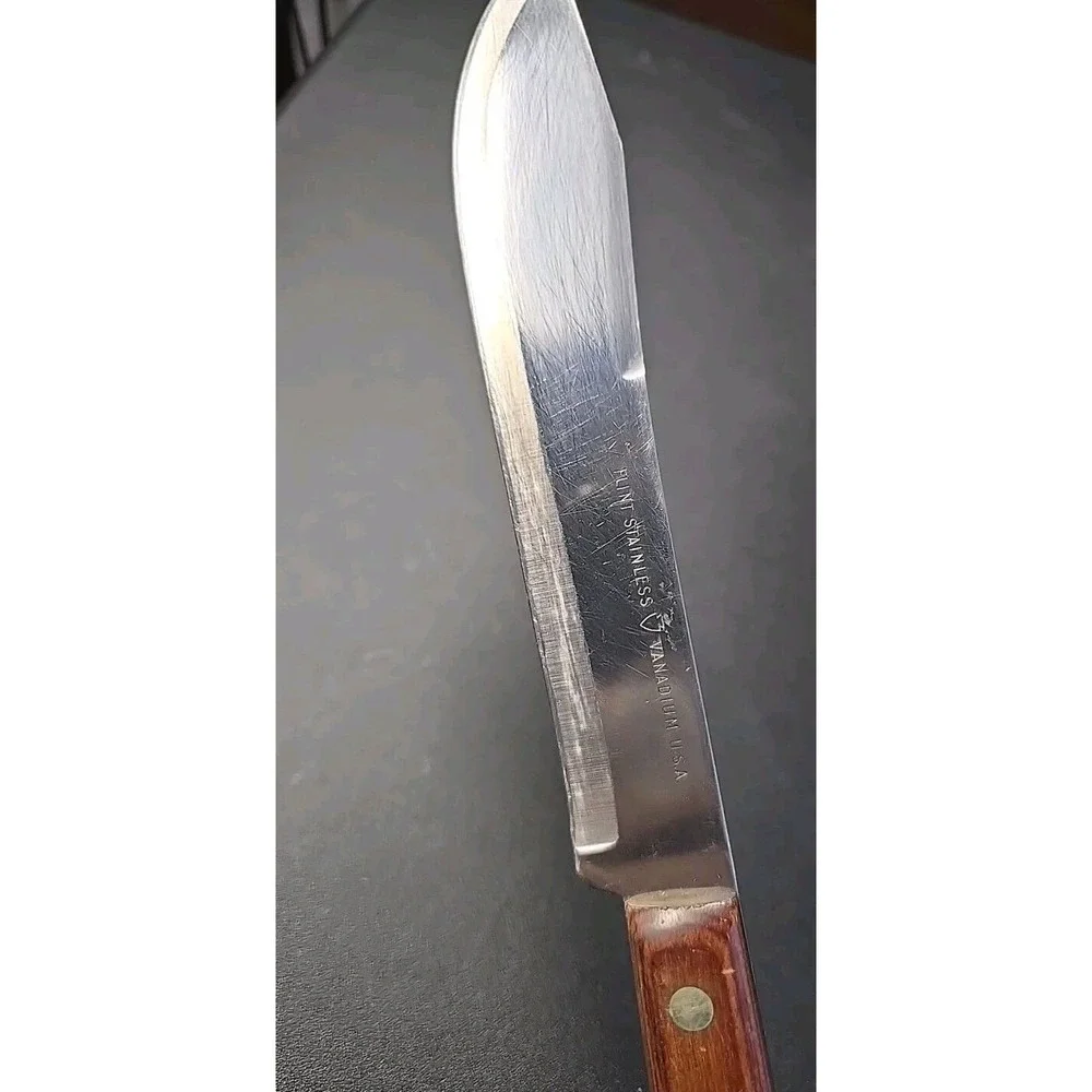 FLINT Butcher Knife Stainless Vanadium Steel USA Kitchen Utility Vintage